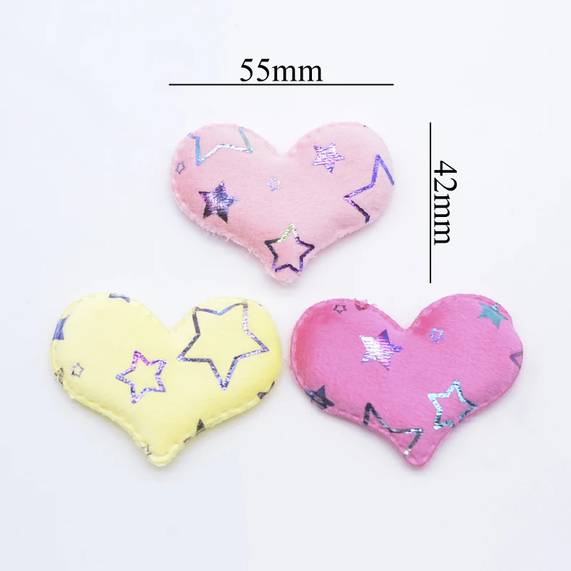 24Pcs 55*42mm Plush Bronzing Pattern Heart Appliques for Clothes Hat Sewing Patches DIY Headwear Hair Clips Bow Accessories