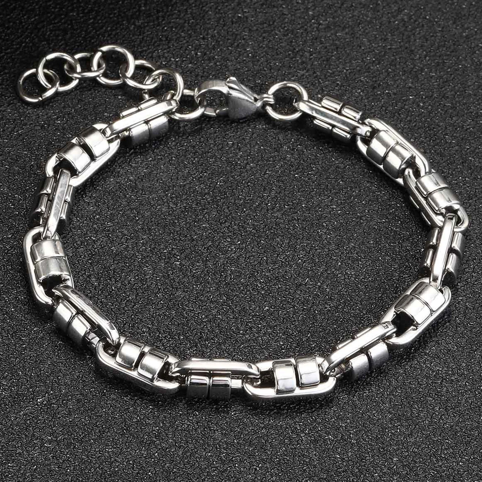 Vnox Chunky Stainless Steel Handmade Link Chain Bracelets, Never Fade Stainless Steel Round Byzantine Links Wristband