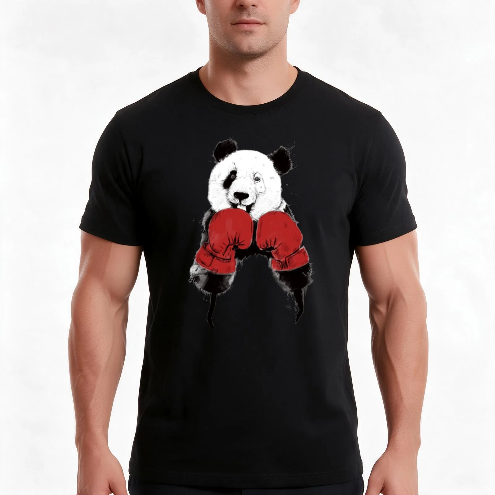 Boxing Animal Funny Boxer Panda Winner T-Shirt, Summer Casual Cotton Tee, Oversized Streetwear Tops, Vintage Graphic Print