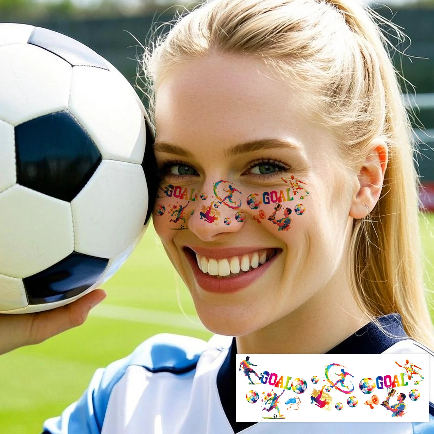 สติ๊กเกอร์ลายรอยสักชั่วคราวรูปฟุตบอล 8 แผ่น สำหรับตกแต่งงานวันเกิด ของชำร่วย ของตกแต่ง ฟุตบอลโลกยุโรป