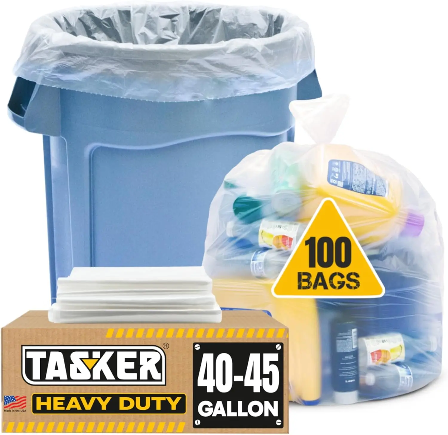 

45 Gallon Trash Bags Heavy Duty, (Huge 100 Bags w/Ties) Clear Recycling Extra Large Trash Bag Liners. 40 Gallon, 42 Gallon, 44 G