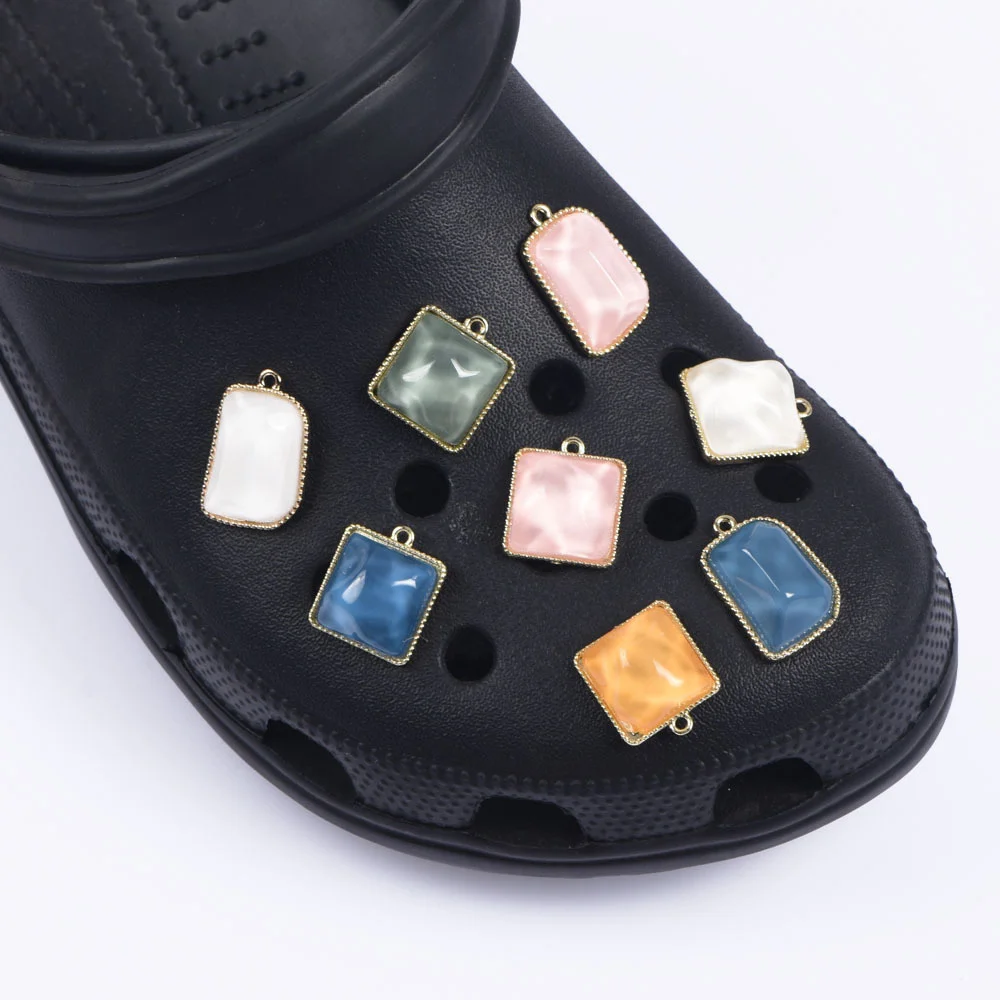 New Bling Colorful Rhinestone Shoes Decorations Square Circular Ellipse Shoe Charms Kid's Irregular Shiny Crystal Clog Charms