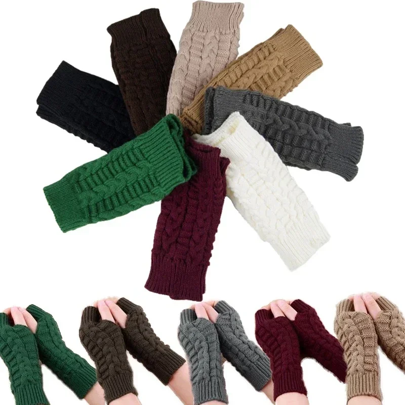 

Women Stylish Hand Warmer Winter Gloves Arm Crochet Knitting Faux Wool Mitten Warm Fingerless Glove Twist Pattern Women Gloves