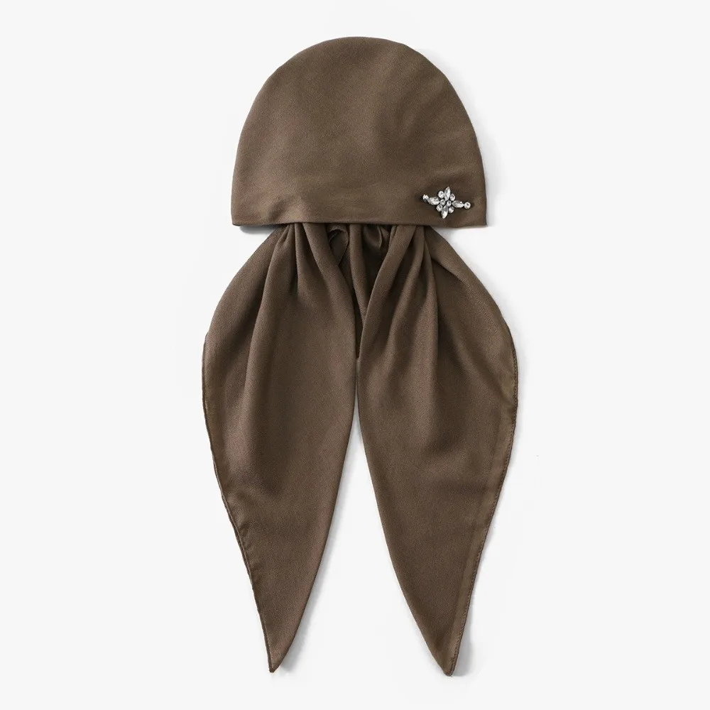 Prayer Cotton Linen Rhinestone Hijab Hat Soft Elasticity Solid Color Headscarf Skin-friendly Breathable Head Wrap Cap Islamic