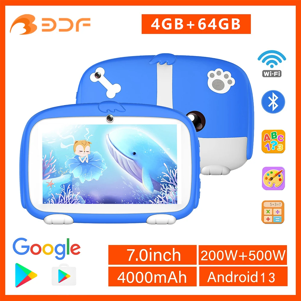 Tableta de 7 pulgadas con WiFi 5G para niños, Tablet PC con Android 13, aprendizaje, cuatro núcleos, 4GB de RAM, 64GB de ROM, regalos favoritos