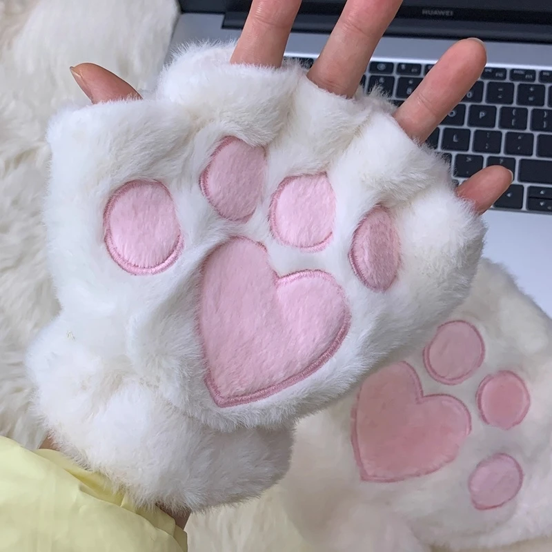 جميل أفخم القط مخلب باو قفازات أفخم القفازات الدافئة لينة أفخم قصيرة أصابع رقيق الدب قفازات زي نصف اصبع قفازات