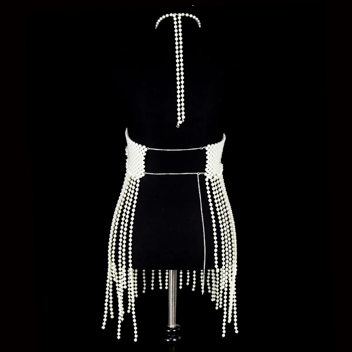 Birthday Party festival Decoration Women\'s Body Chain  Sexy Pearls Long Tzitzit Dresses Bra Nightclub Clothing Accessories