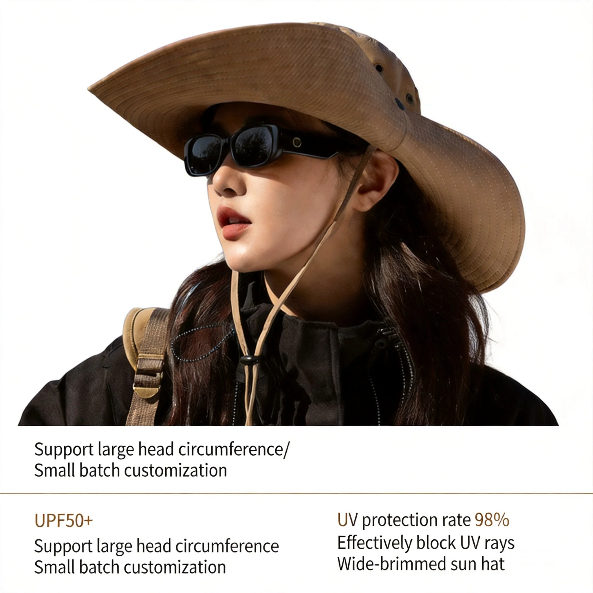 100% Cotton Upf 50+ 12cm Wide Brim Sun Protection Bucket Hat Waterproof Quick Dry Adjustable Outdoor Hiking Hat For Women Multi