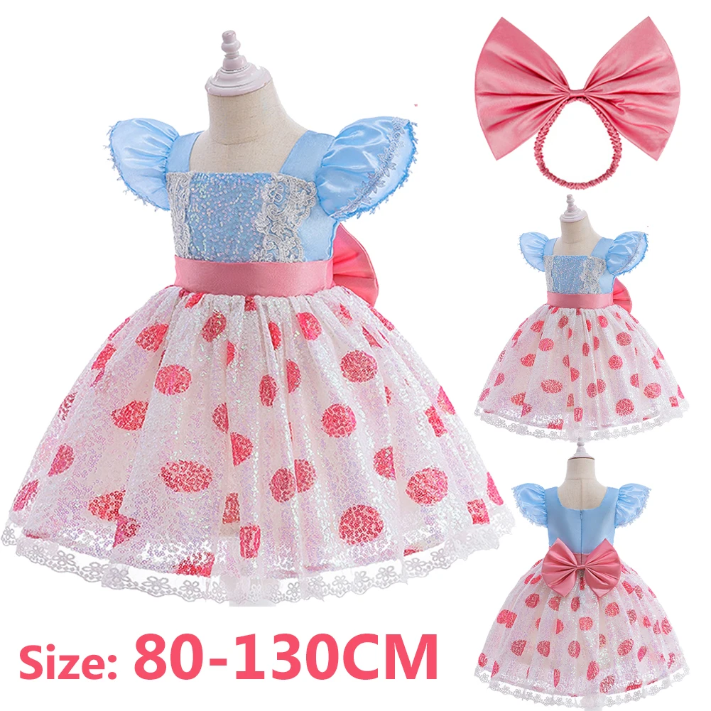 Girls Costume Kids Cosplay Bo Peep Pink Clothes Summer Fly Sleeve Sequins Dresses Fancy Princess Dress for Party