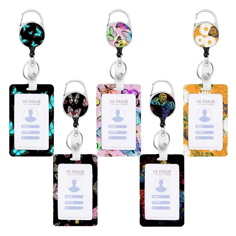 Badge Holder with Printed Patterns High-quality Badge Reel Lanyard Set Dinosaur Print Double Badge Holder with For Id for Women