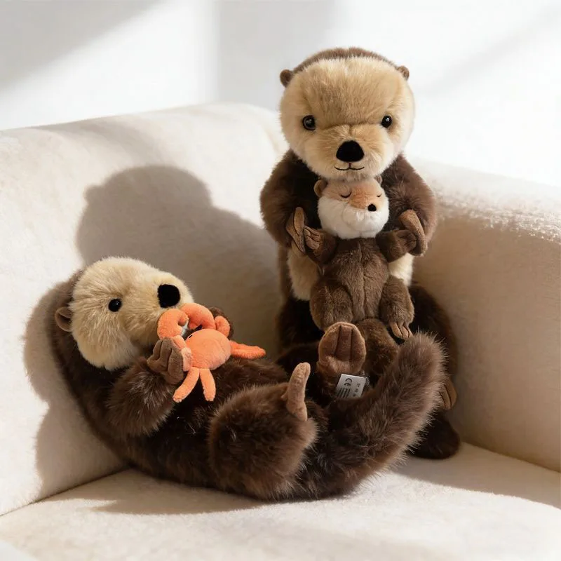 

Cute Sea Otter Plush Toy with Baby Otter and Crab Soft Stuffed Animal for Kids Adorable Marine Life Doll Perfect Gift Kawaii