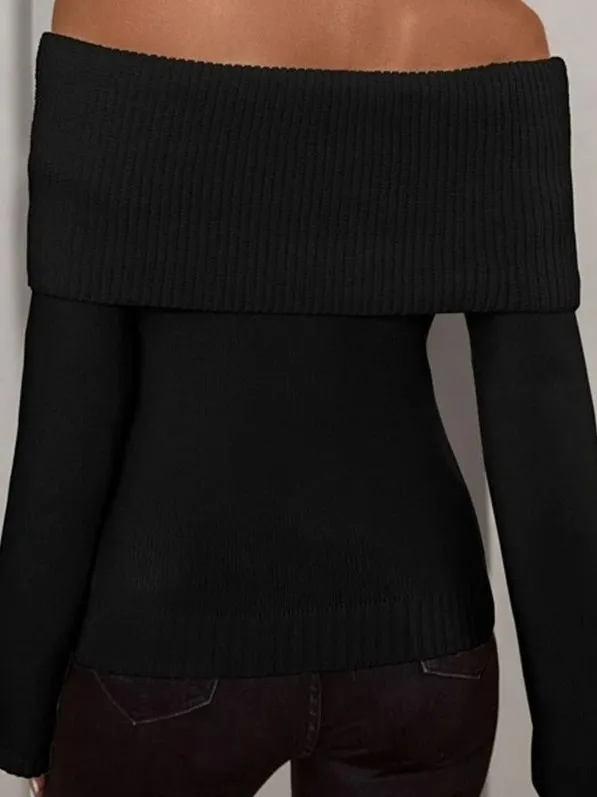 Suéter de Punto de Un Solo Hombro, Estilo Urbano, Manga Farol, Espalda Descubierta, Manga Larga, Largo Regular, Color Puro