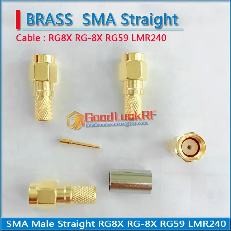 

1X Pcs High-quality RF Coax Connector Socket SMA Male Jack Crimp for RG8X RG-8X RG59 LMR240 Cable Plug Gold Plated Coaxial
