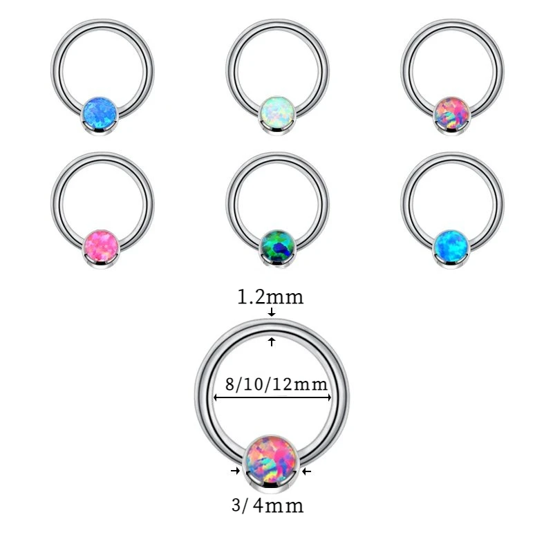 1PC G23 Titanium Opal Stone Captive Bead Rings Septum Nose Ring For Women Fashion Piercing Body Jewelry