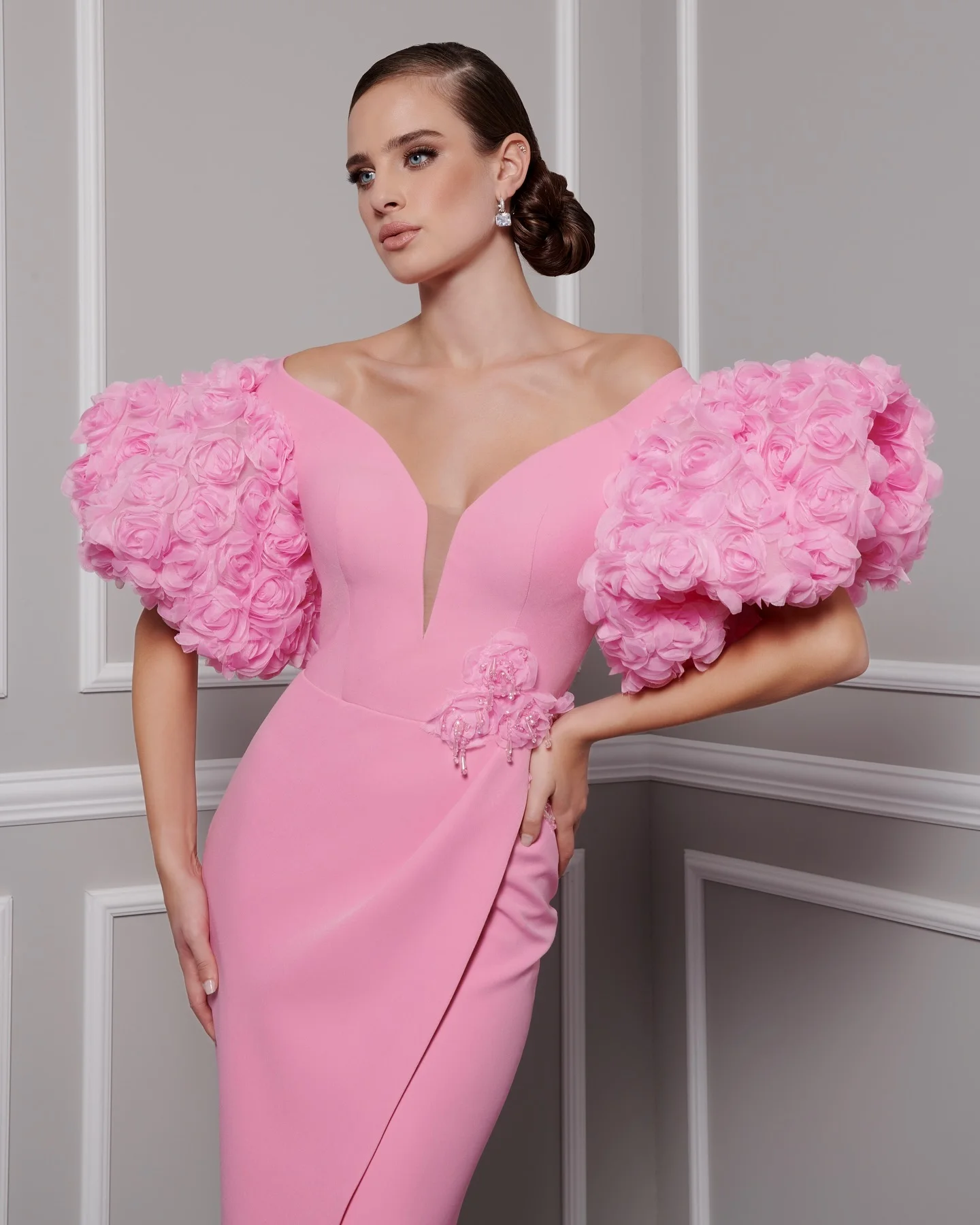 Robe de soirée de forme sirène, Jersey délicat personnalisé, fleurs 3D, tempérament, col en v, robes de célébrité, sur mesure