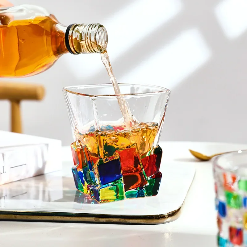 250-300ml Italian Style Hand-painted Rainbow Glass Cups Beer Glasses Vintage Glassware Exquisite Gifts