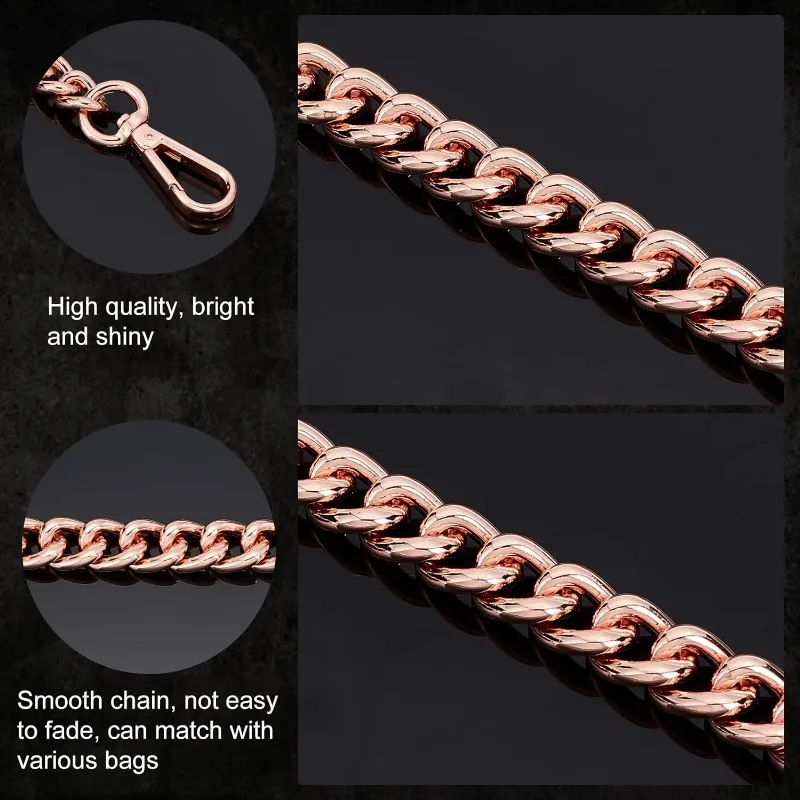 23.8” Flat Chain Strap Rose Gold Shoulder Bag Chain Strap Aluminum Purse Chain Replacement Chunky Metal Chain