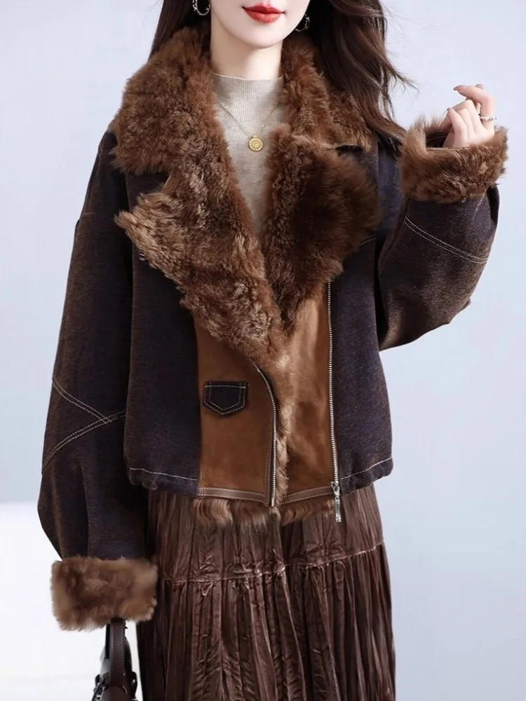 Nuovi capispalla invernali da donna in vera pelliccia patchwork vintage addensare caldo piumino cappotto corto casual di design ampio di alta qualità