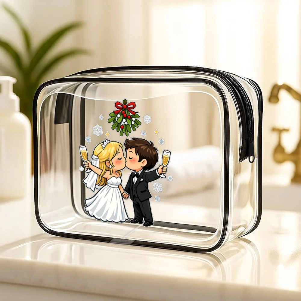 Bride Groom Wedding Couple Clear Zip Pouch Transparent PVC Suitable For Bridal Shower Bachelorette Gift Tuxedo Dress Toiletry