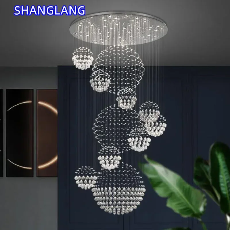 New Modern Item Large Villa Ceiling Lights Hotel Crystal Led Chandelier Staircase Pendant Light Kitchen Room Decor Hanging Lamp