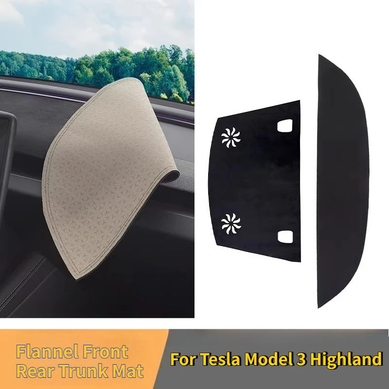 

Для Tesla Model 3 Highland 2024, фланелевой передний и задний коврик для багажника, нижняя часть багажника автомобиля, полная защита, аксессуары для багажника