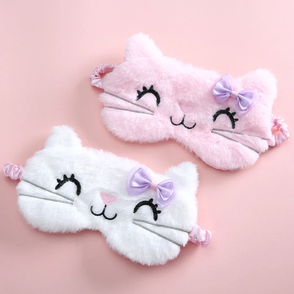 Masque de sommeil doux en peluche motif chat mignon pour les yeux, idéal pour la relaxation des filles et des femmes à la maison ou en voyage, pour le soin des yeux