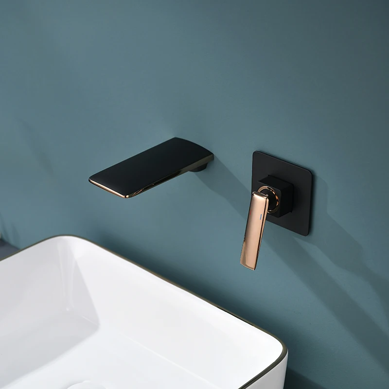 Newest Matt Black Rose Gold Single Handle Hot Cold Water Tap Bathroom Wall Mounted Basin Faucet