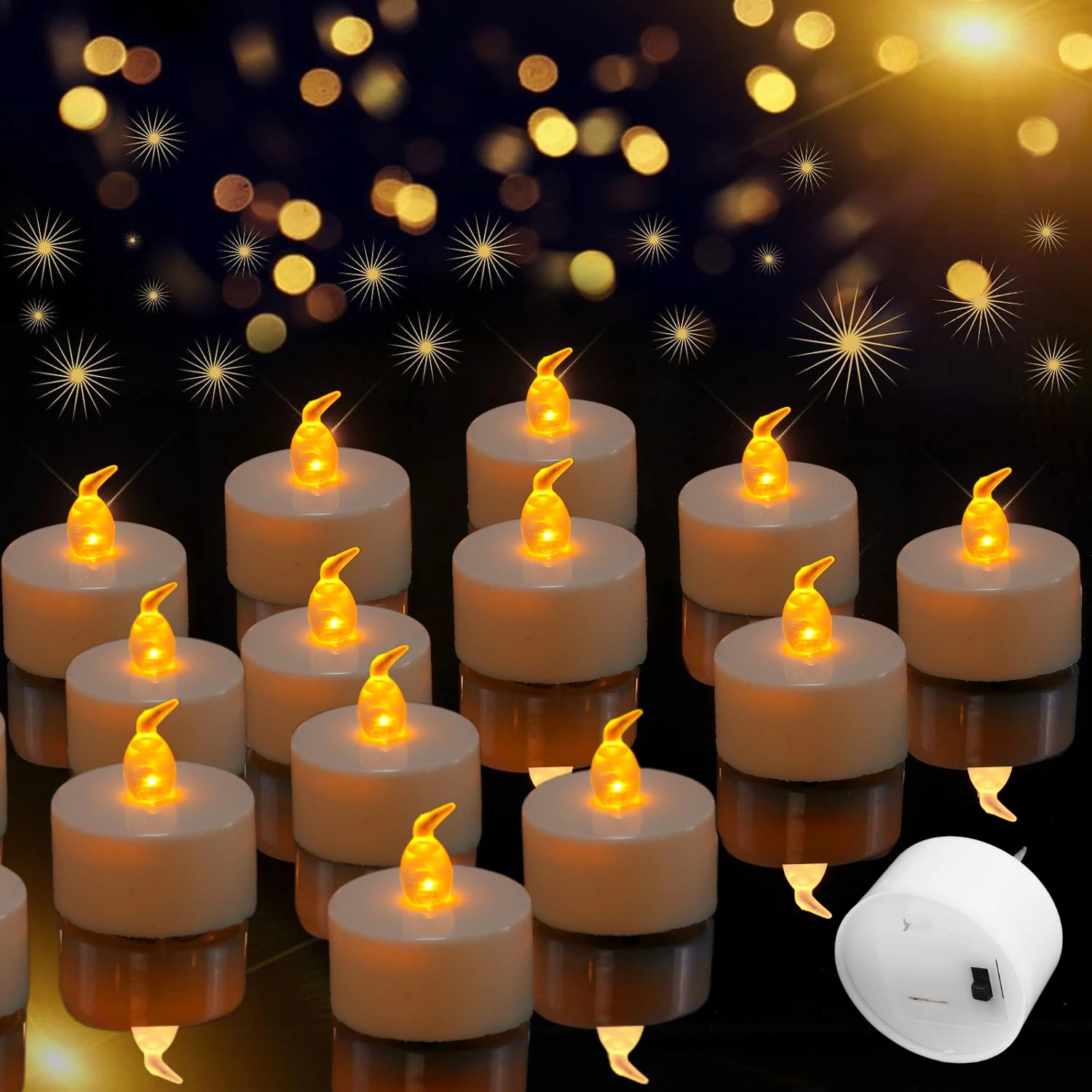 12/24Pack LED Flameless Tea Light Candles  Warm Yellow/White Battery Powered Tealight For Wedding Anniversary Christmas Decor