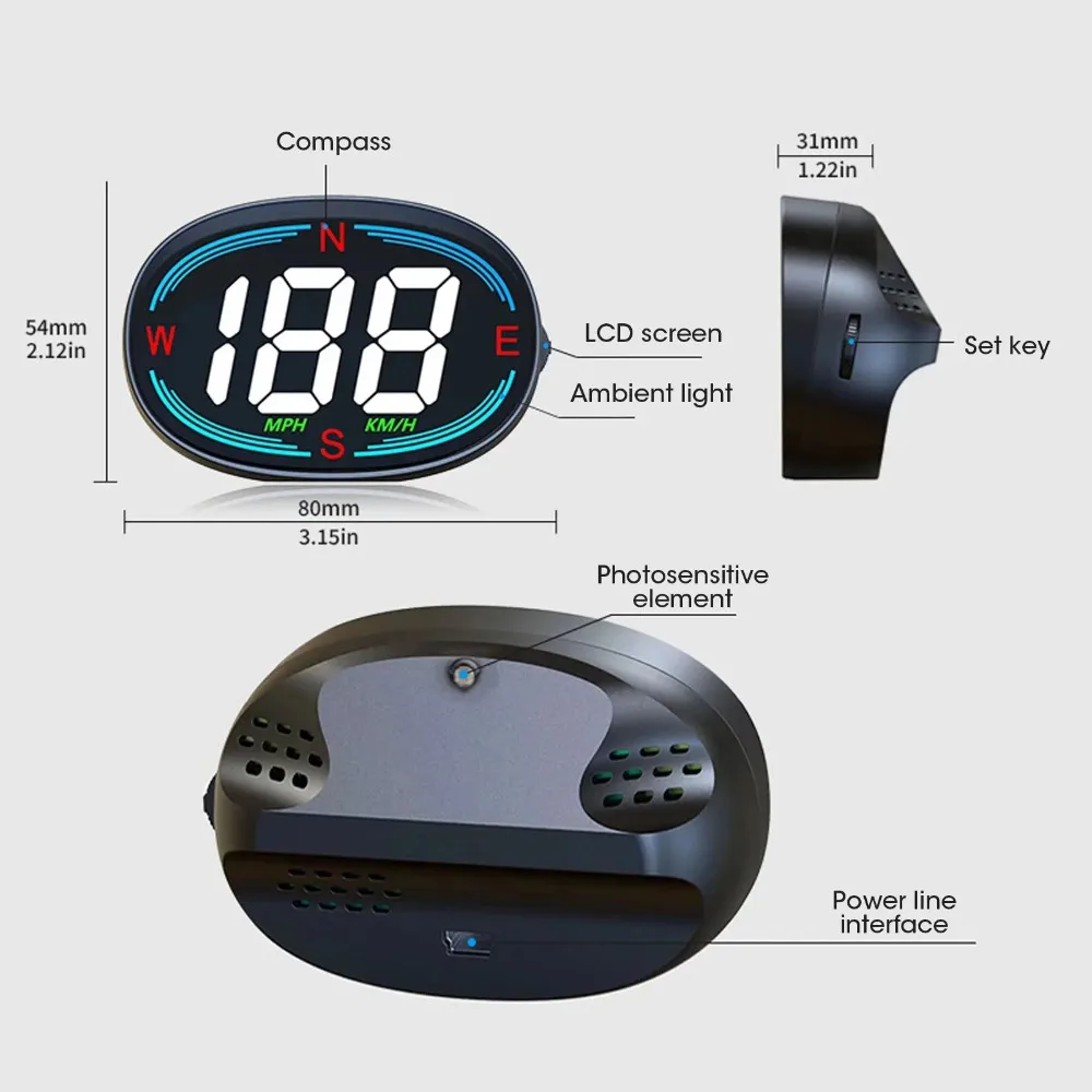H2 HUD Head Up Display GPS Digital Speedometer MPH for Car Motorcycle Gauge Speed USB Plug&Play Alarm Auto Car Electronic Device