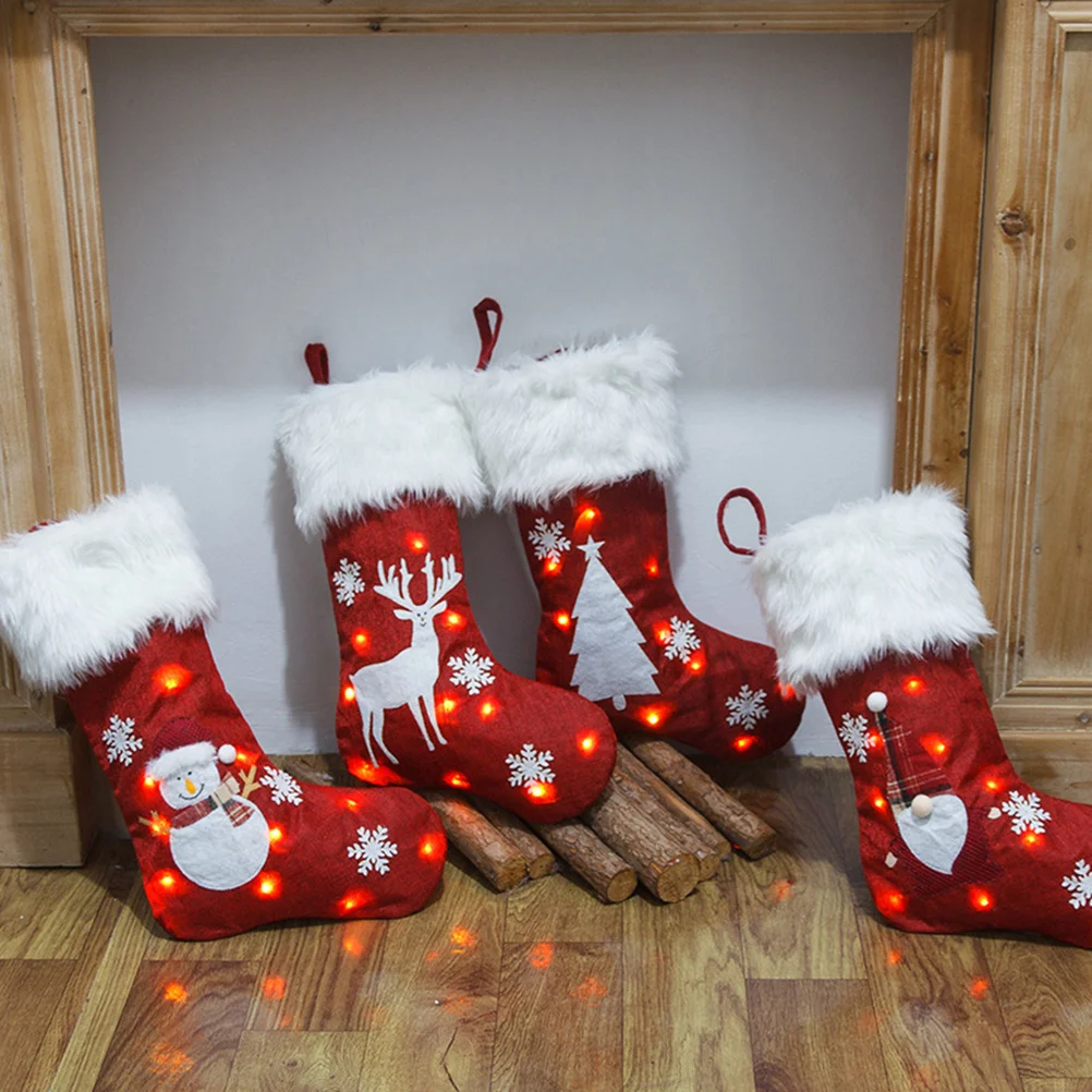

1pcs Christmas Stocking Lighted Holiday Stockings For Christmas Tree Xmas Gift Bags Fireplace Hanging Ornament Party Decor