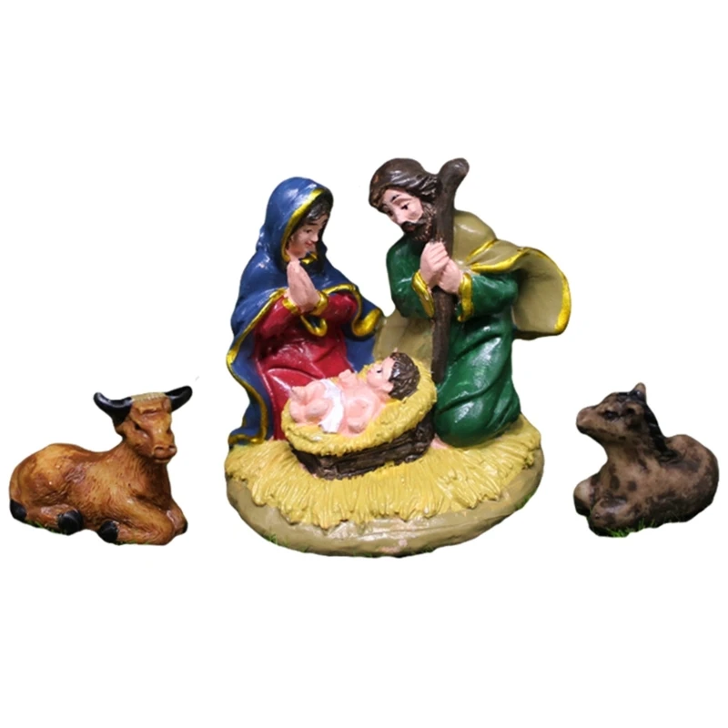 Holy Family Figures Crafts for TV Shelf Fireplaces Room Christmas Decoration