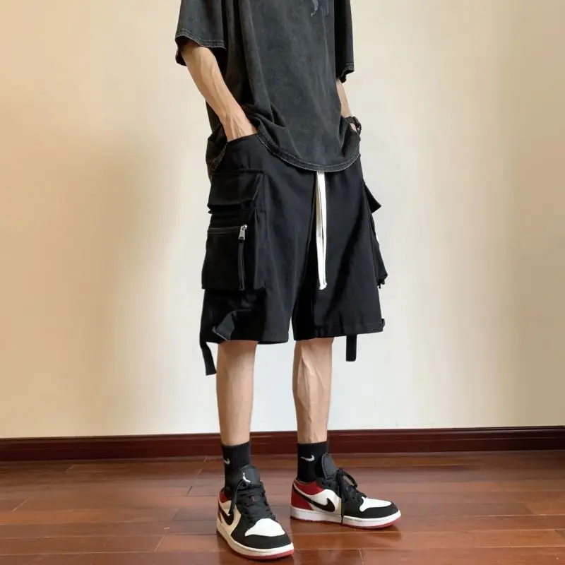 Shorts de carga simples retro coreano masculino, marca Y2K da moda rua, personalidade esportiva solta, shorts retos Hip Hop, elegante, verão