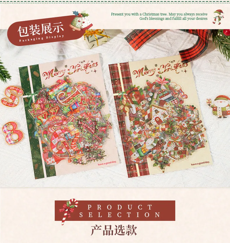 Journal GO 108 Stück Weihnachts-Alphabet- & Zahlen-PET-Aufkleber mit Stitch-Effekt, Schneemann- & Zug-Motiven für Scrapbooking, Planer, Karten – Detail 14