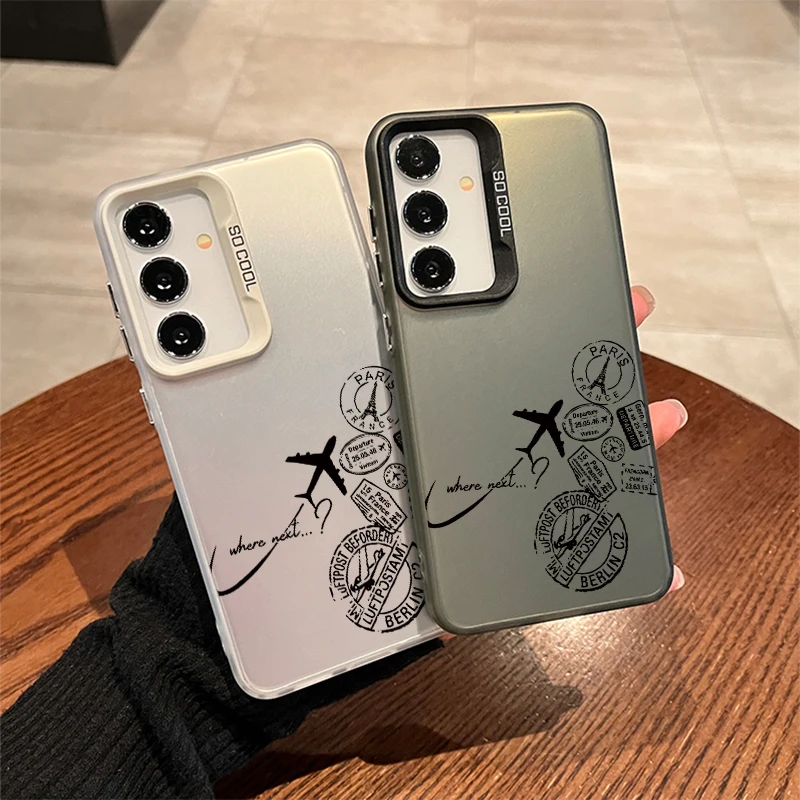 New Airplane Phone Case For Samsung S26 S25 S24 A57 A56 A37 A36 A17 A16 A07 A06 M56 Ultra Plus Laser PC+TPU Cases Cover-X108P1