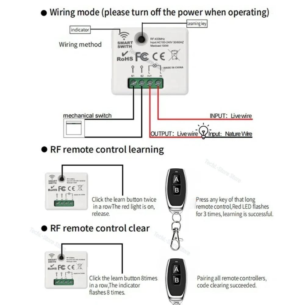 433 Mhz Drahtlose Fernbedienung AC 220 V WIFI Mini Licht Schalter RF Relais Modul Arbeit mit Tuya Smart Leben APP Google Home Alexa