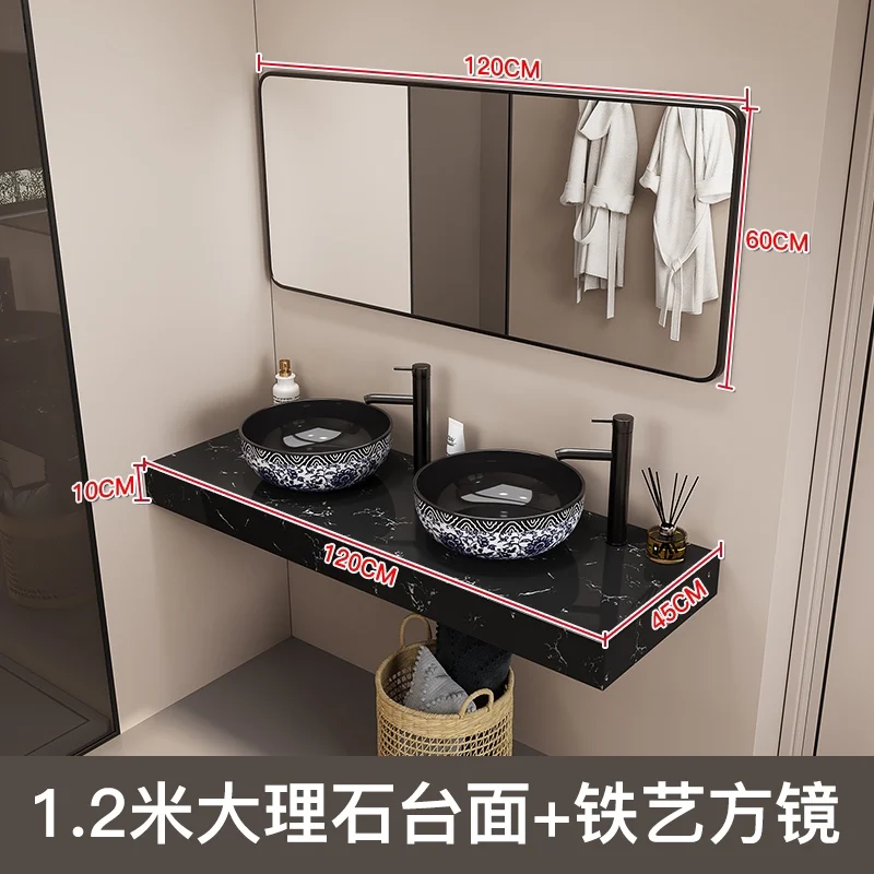 

Double Basin Bathroom Cabinet Combination Public Bathroom Double Bathroom Wash Basin Retro Table Wash Table Chinese Style Simple