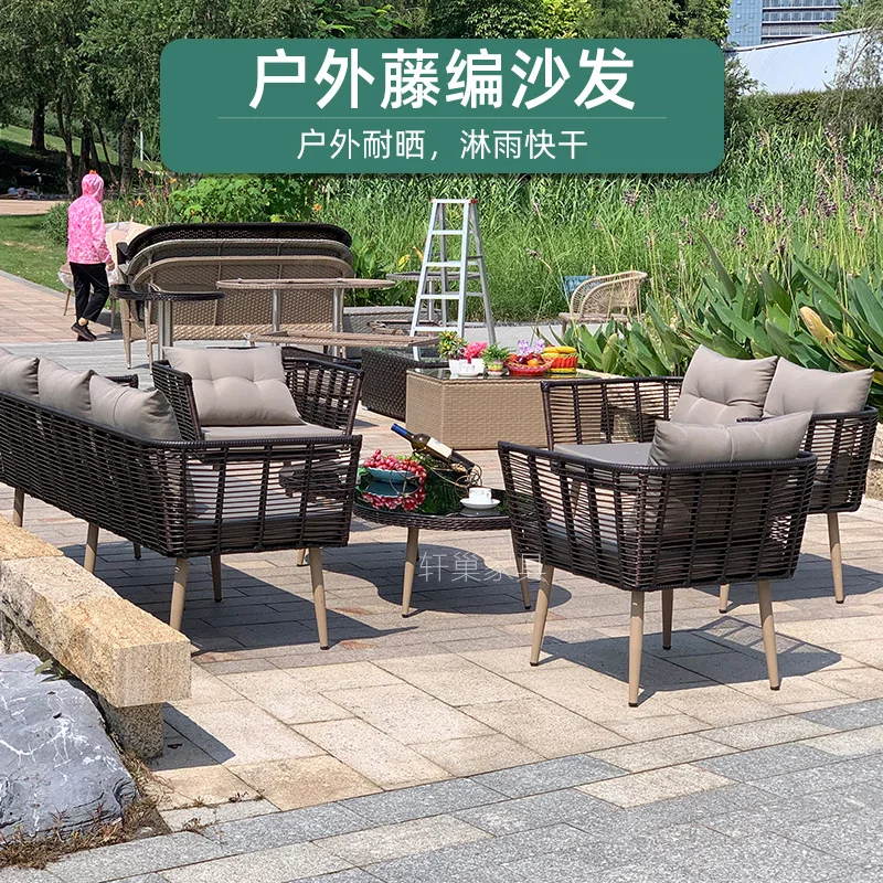 Nordic leisure rattan legless sofa Garden terrace Hotel rattan chair waterproof rattan sofa chair