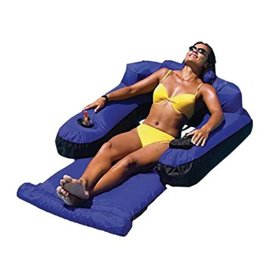 

9047 Swimming Pool Fabric Inflatable Ultimate Floating Lounger 3 Pack Blue Durable Lightweight with Reinforced Handles for Outd