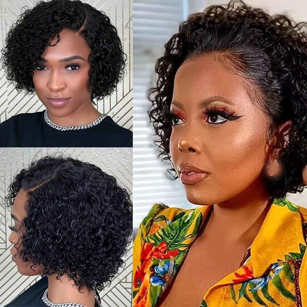 

13x4 Transparent Lace Frontal Wig Water Wave Curly Wave Human Hair Wig 150% Density 8Inch Brazilian Remy Human Hair Wig