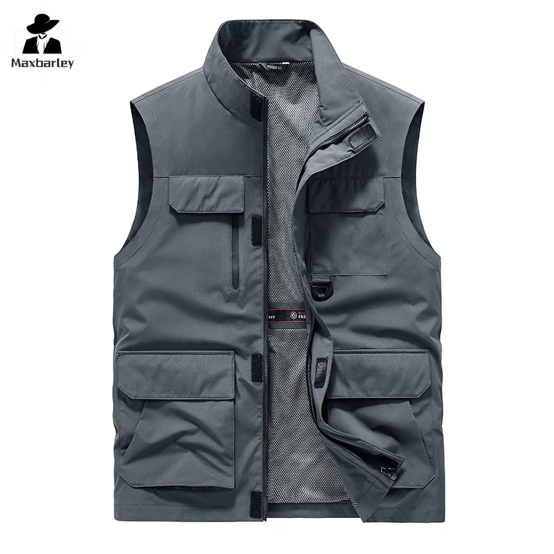 2024 New Spring Vest Jacket Men's Casual Waterproof Multi-Pocket Sleeveless Jacket Outdoor Camping Fishing Thin Work Vest Coats