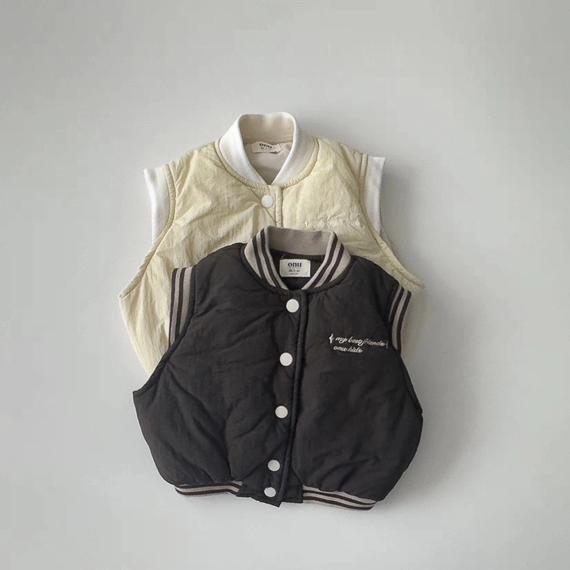 

2025 Winter New Children Warm Vest Baby Sleeveless Coat Boys Girls Baseball Jacket Baby Plus Velvet Thick Vest Kids Clothes