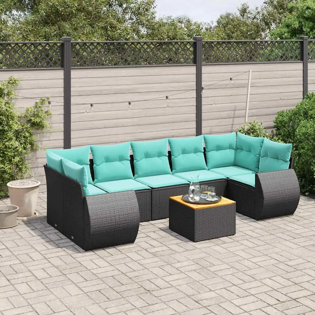 

8 Piece Outdoor Patio Sofa Set Cushioned Black Rattan Furniture for Garden Deck Poolside
