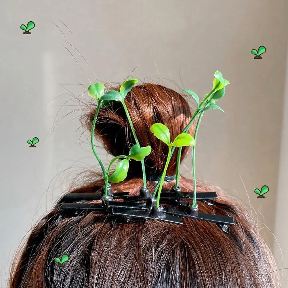 5pcs Sprout Grass Hair Clip Plant Bean Sprout Clip Hair Children's Stage Performances Headwear Accessories