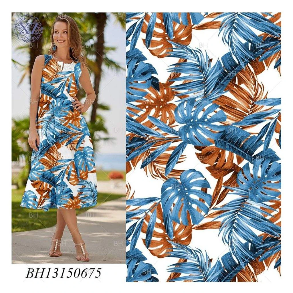 

High Quality Woven Leaf Design 100 Rayon Fabric Digital Printed Viscose Rayon Fabrics Stock Lots For Dress