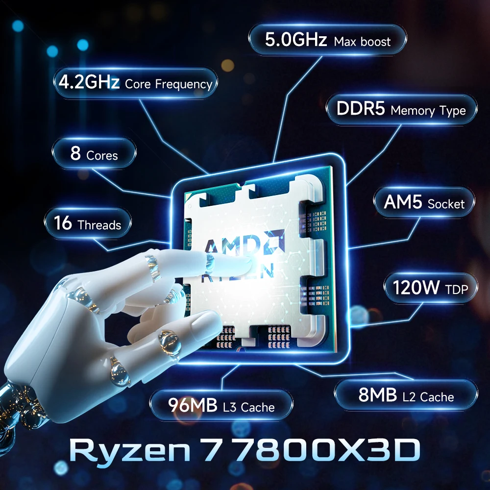 معالج AMD Ryzen 7 7800X3D 8-Core 16-Thread DDR5 4.2 جيجا هرتز R7 7800X3D مقبس AM5 L3=96M معالج 5NM 120 وات بدون مروحة