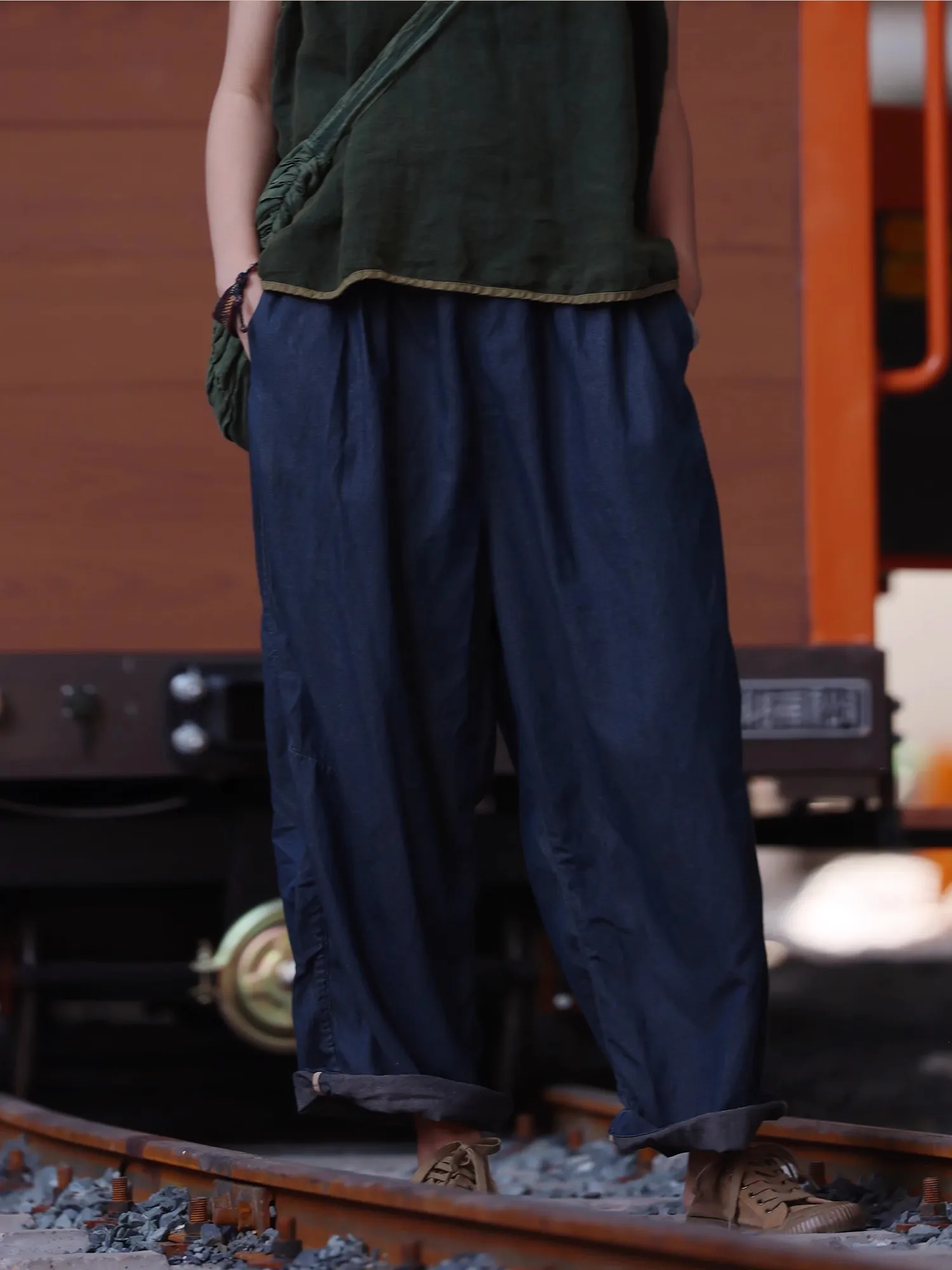 

Джинсы из чистого хлопка, повседневные, с эластичным поясом, прямые, свободного кроя, летние, ультратонкие, синие, джинсовые, девятиметровые, универсальные, стильные