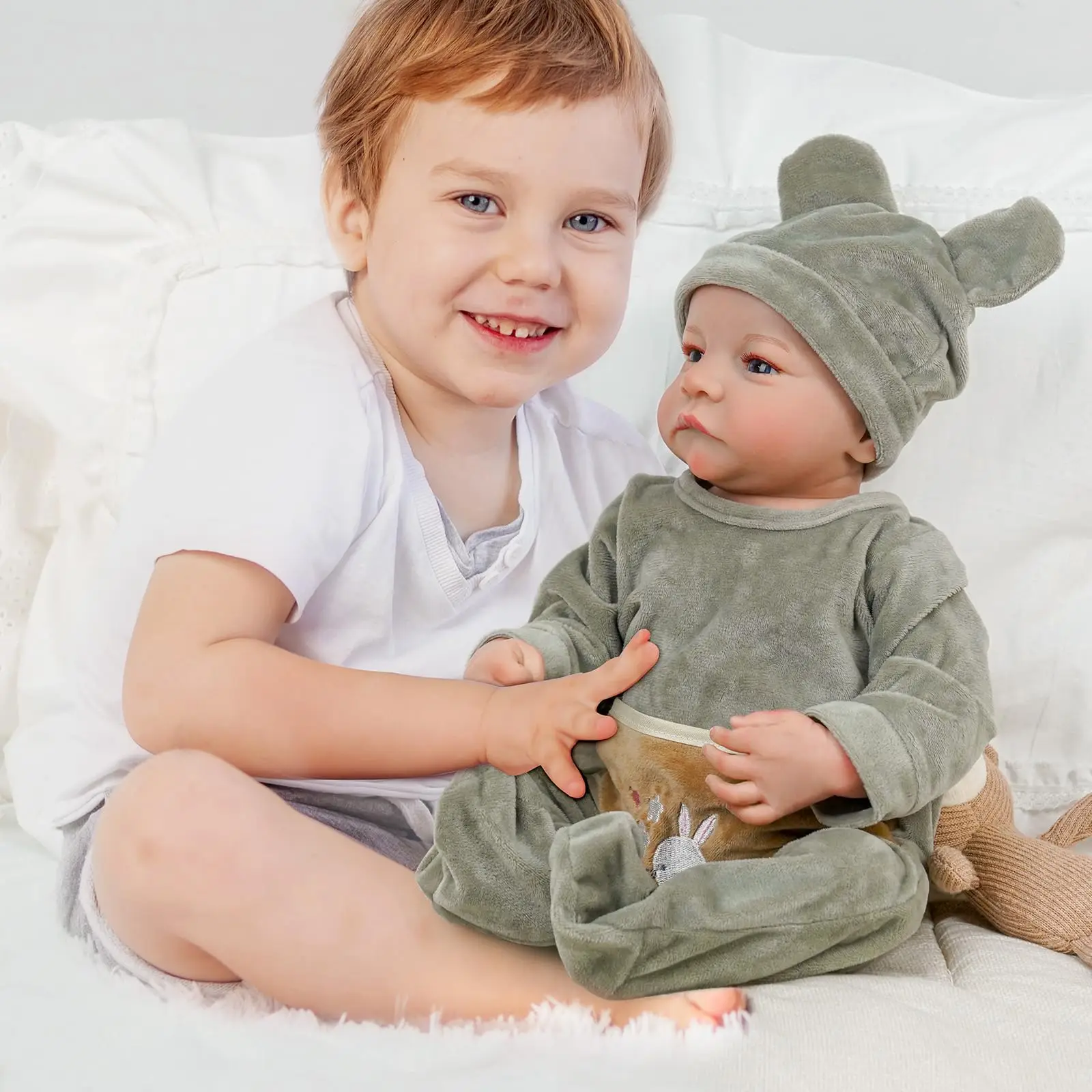 18-calowa winylowa lalka Reborn dla chłopca |   Urocze pluszowe piżamy z kreskówek, niebieskie oczy, realistyczne wyraz twarzy, ruchome, w pudełku prezentowym - prezent