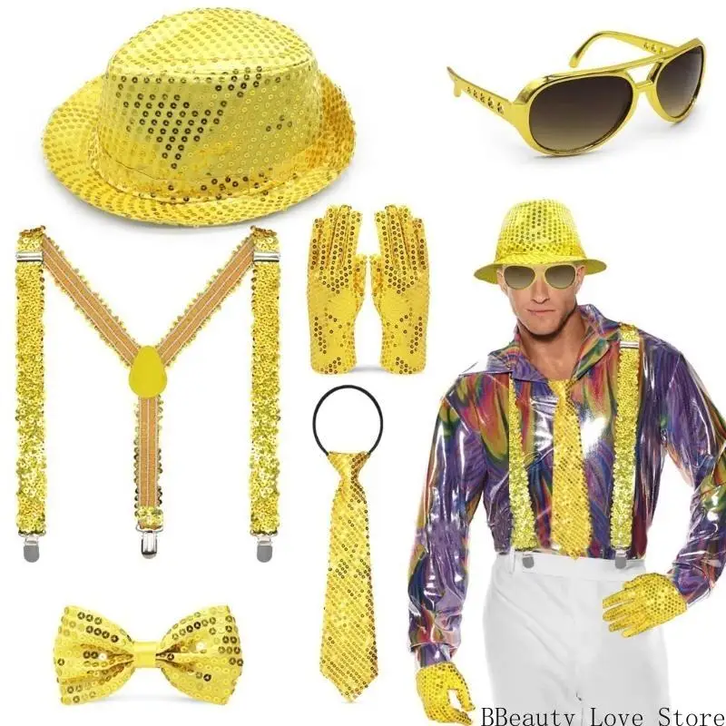 Tańca Star Costume Sequins Hat, Ceivins Rękawiczki, krawat, okulary przeciwsłoneczne, Halloweenowe Cosplay Rekwizyty dla