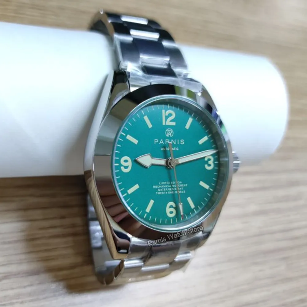 Parnis 40 mm Cristal de zafiro pulido Caja de acero inoxidable 316L Reloj mecánico para hombre