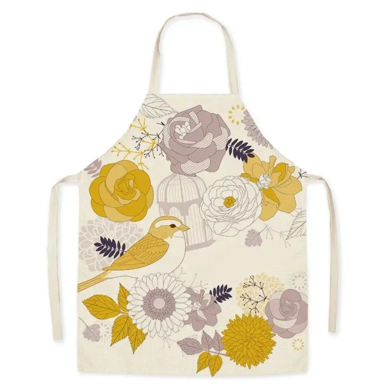 Home Print Linen Apron Floral Print Adult Kids Plant Cartoon Apron Aprons for Women Kitchen Cooking Accessories